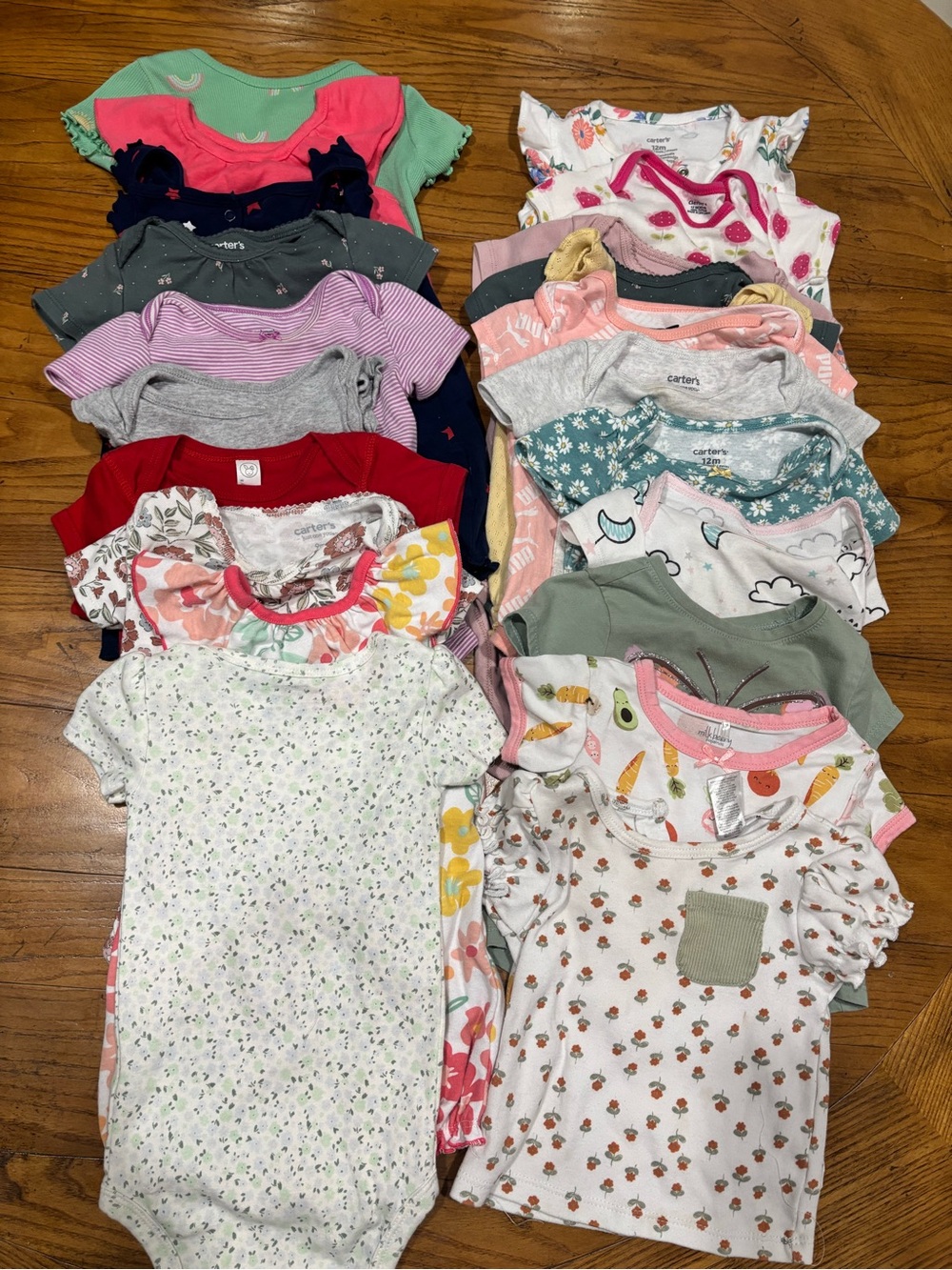 Girls 12M Multi-Color Short-Sleeve Baby Onesies Lot